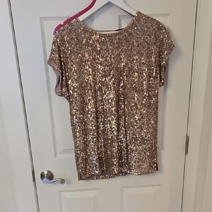 Cable & Gauge Gold Sequin Cap Sleeve Blouse